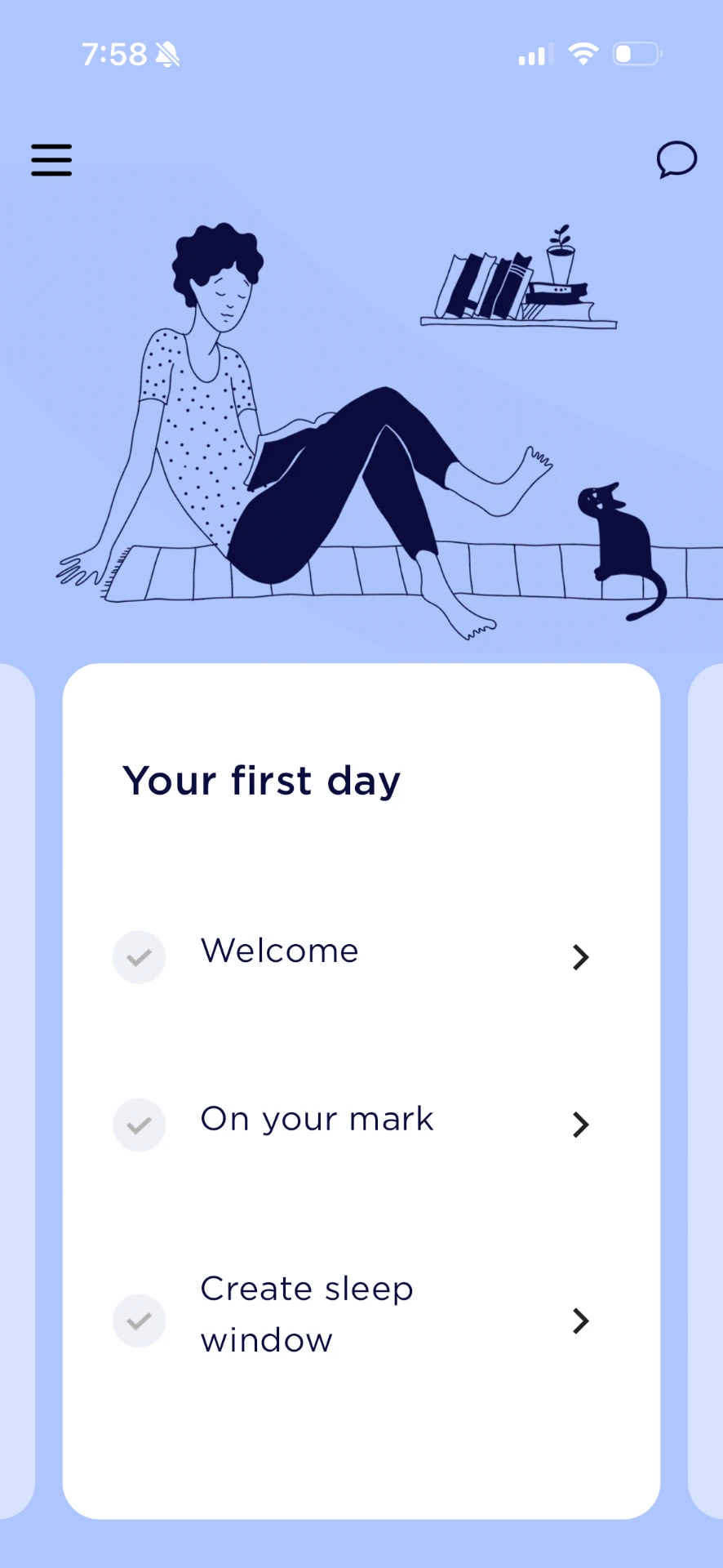 BedTyme curriculum showing the first day of lessons